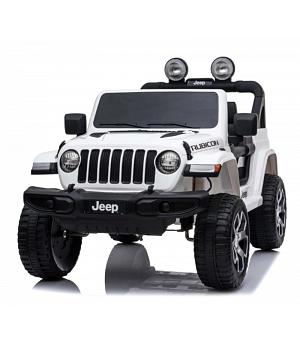 Jeep Rubicon, 12 voltios, asiento cuero, ruedas EVA, 2 motores, blanco INDA407-AC-JWR555WT